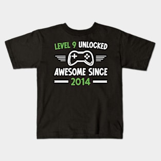 Level 9 Unlocked Awesome Since 2014, Funny Gamer 9th Birthday Gift Kids T-Shirt